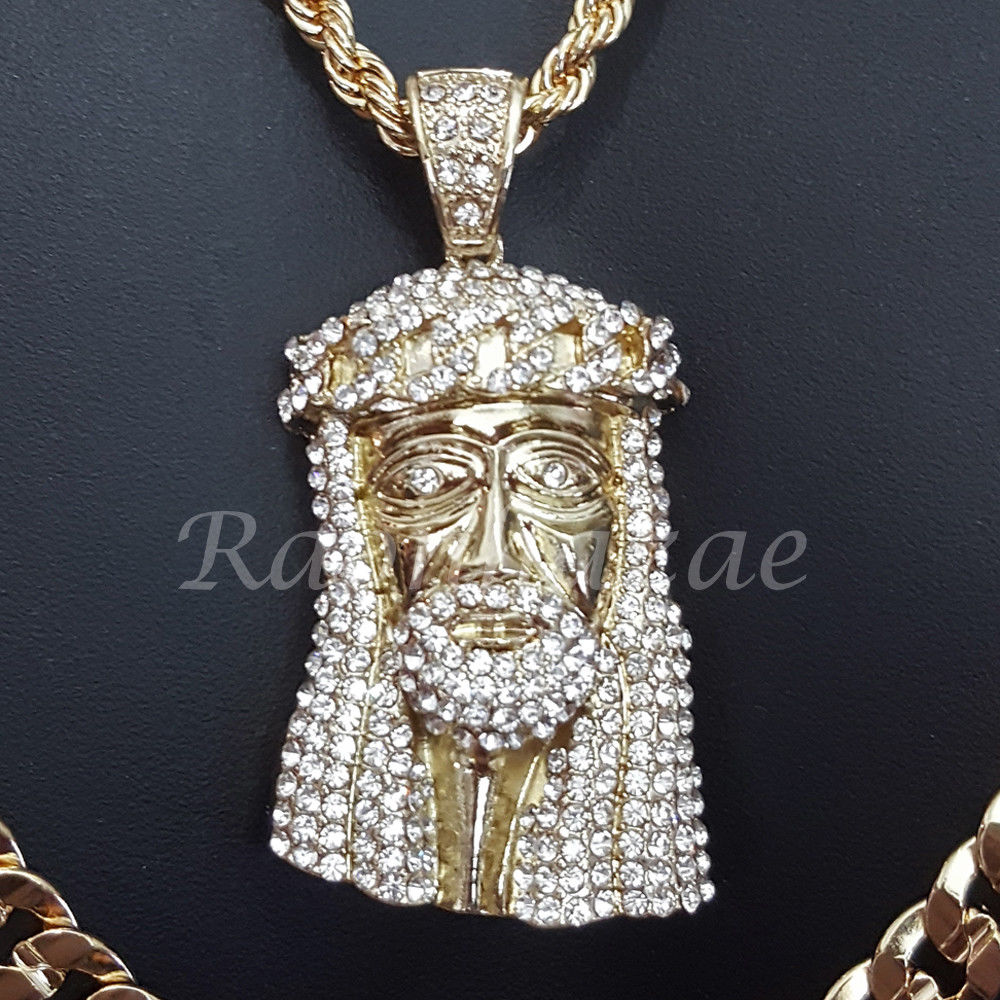 JESUS FACE ROPE CHAIN DIAMOND CUT 30" CUBAN CHAIN NECKLACE SET G21