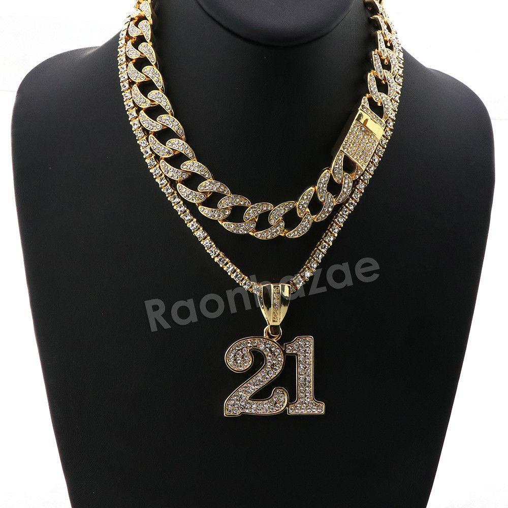 Hip Hop Quavo 21 SAVAGE Miami Cuban Choker Tennis Chain Necklace L21