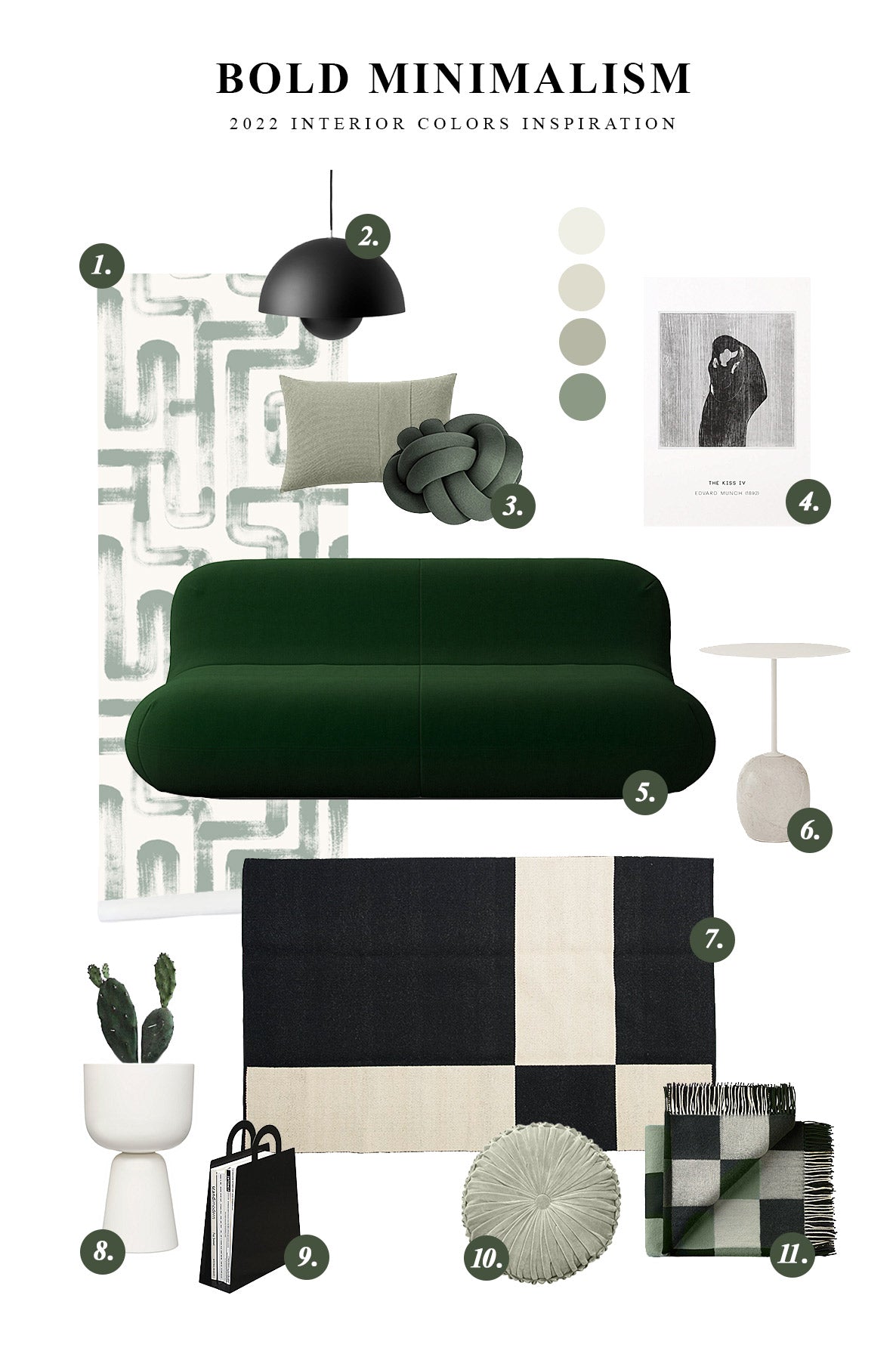 Bold Minimalism 2022 color inspiration mood board