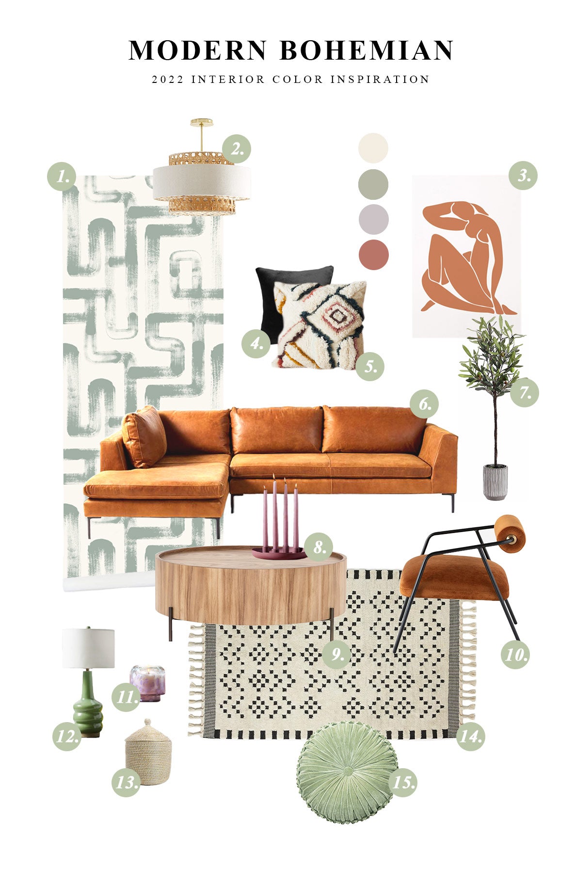 2022 Modern Bohemian interior colors mood board