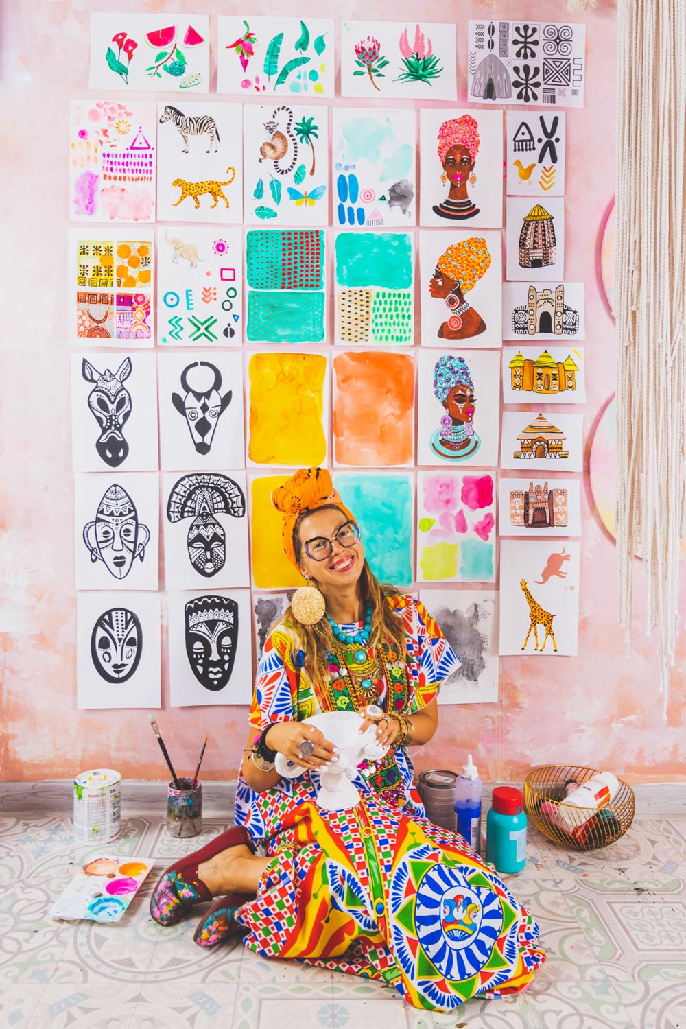 Amalija Andersone art studio with Mama Africa collection sketches