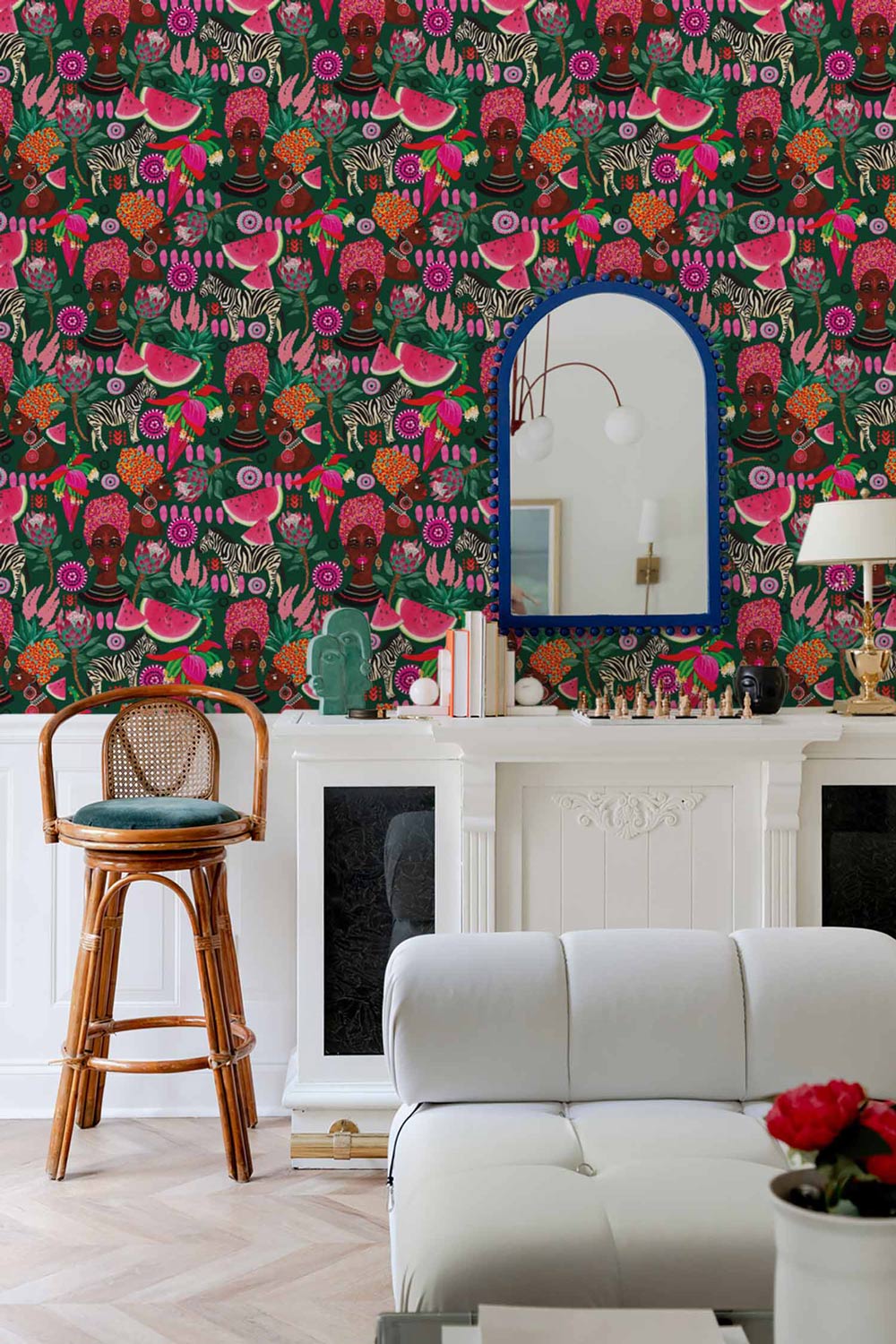 Gardens of Africa wallpaper design as accent wall for living room interior