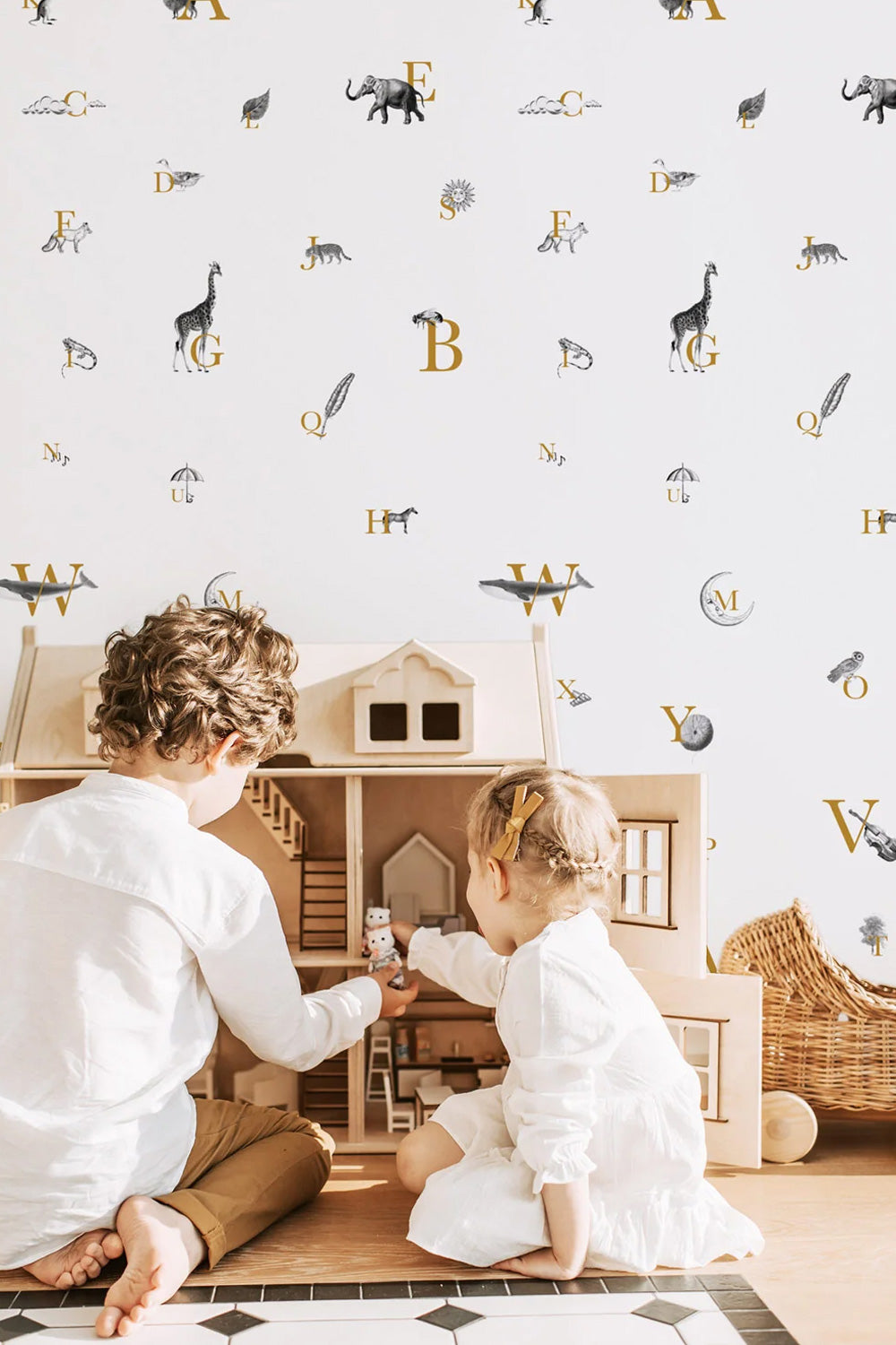 Alphabet Pattern Removable Wallpaper With Illustrations