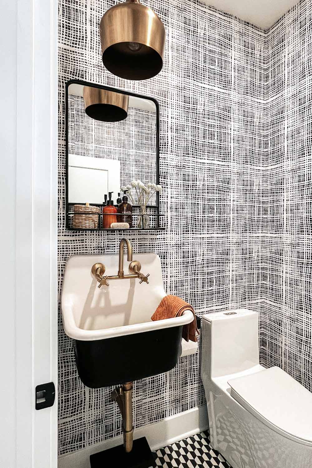 Plaid black pattern bathroom removable wallpaper