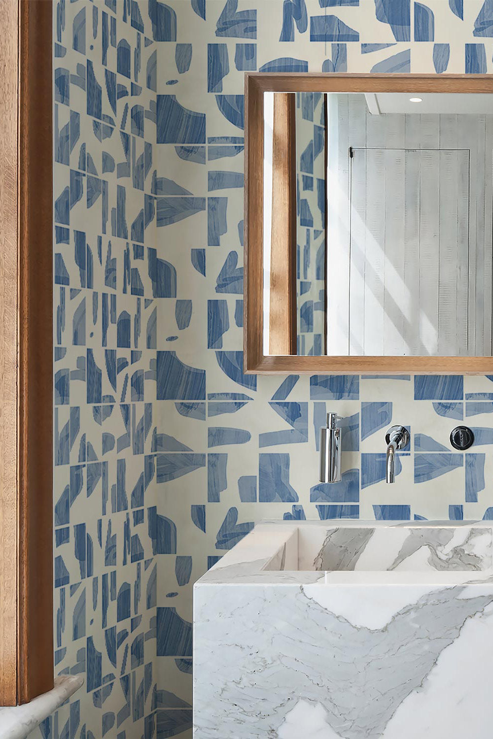 Blue Wooden Tile Design Wallpaper