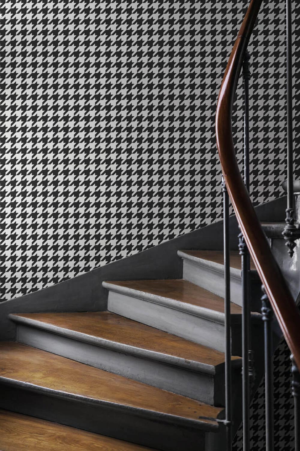 Classic Houndstooth Removable Wallpaper Stairwell