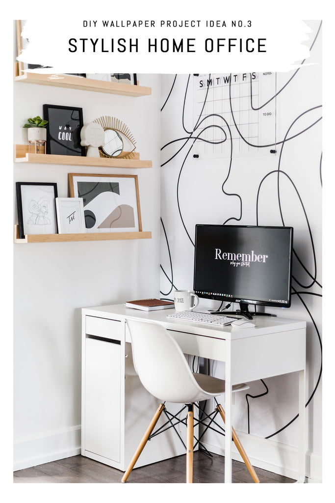 Simple and quick home office makeover with removable wallpaper