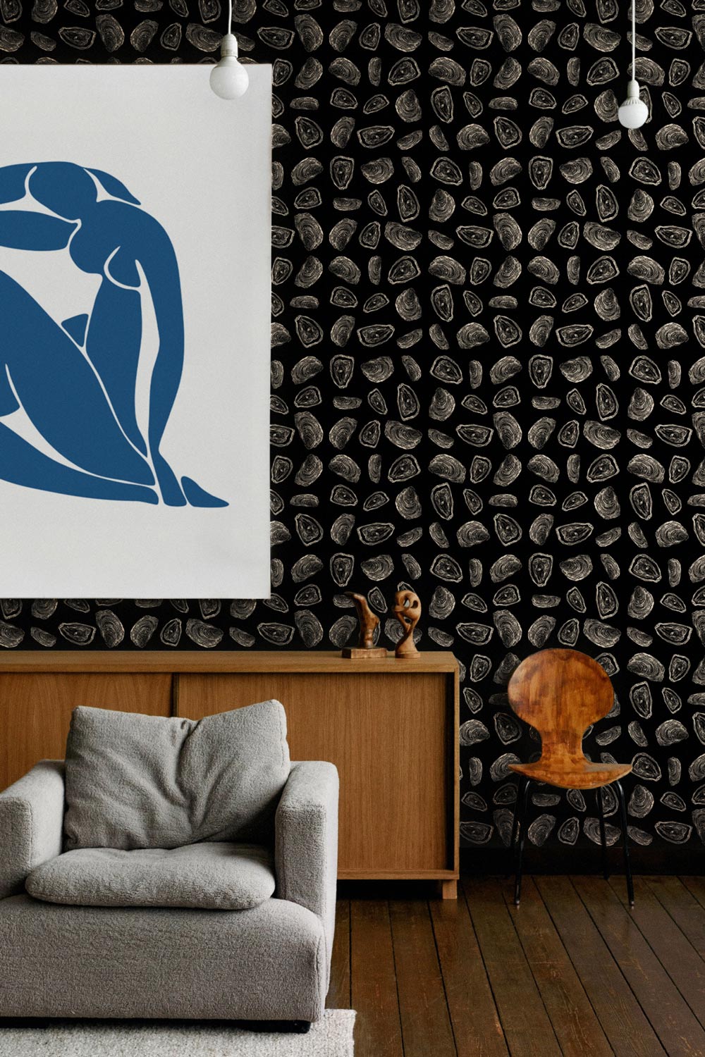 Modern dark wallpaper with oyster design