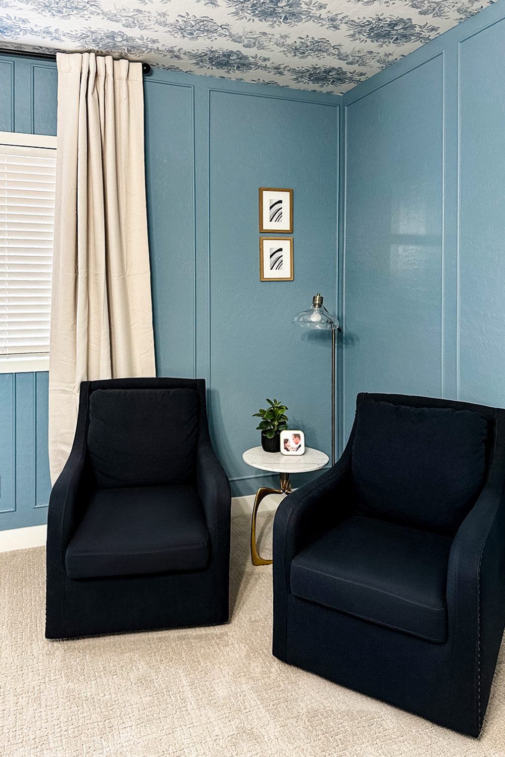 Modern master bedroom interior design featuring removable wallpaper