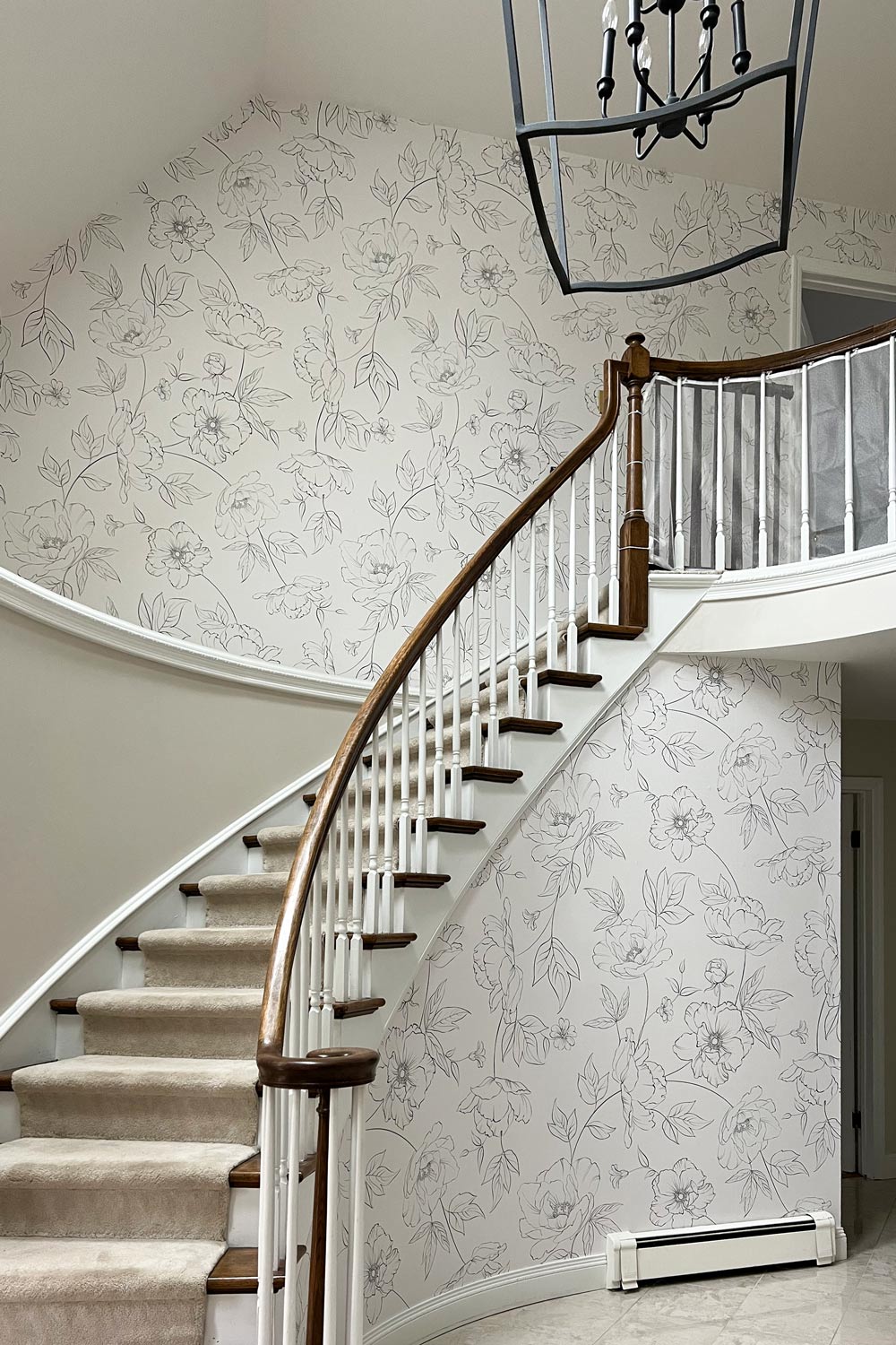 Delicate Floral Design Removable Wallpaper Staircase