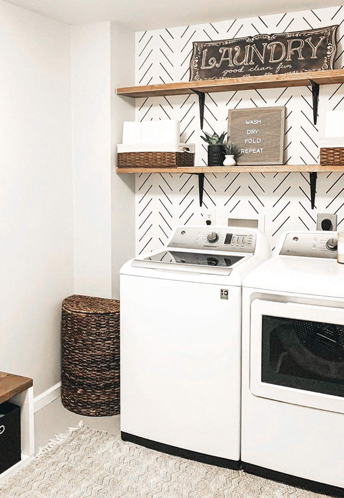 Laundry Room Makeover with Peel  Stick Wallpaper  On Sutton Place