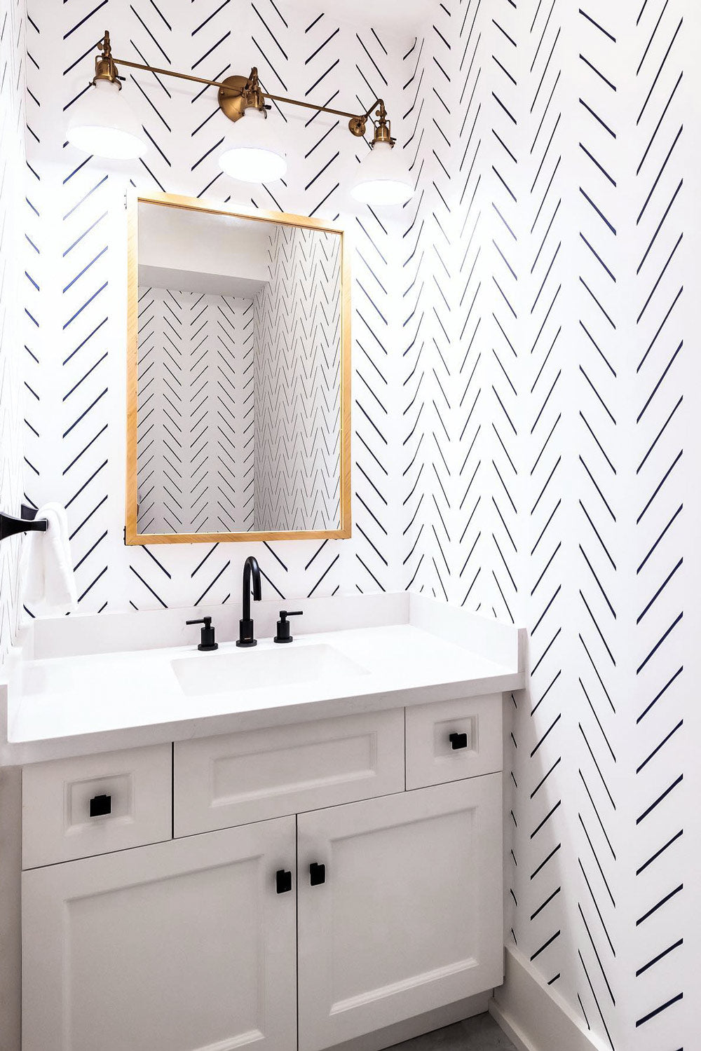 Herringbone Removable Wallpaper Powder Room Designs