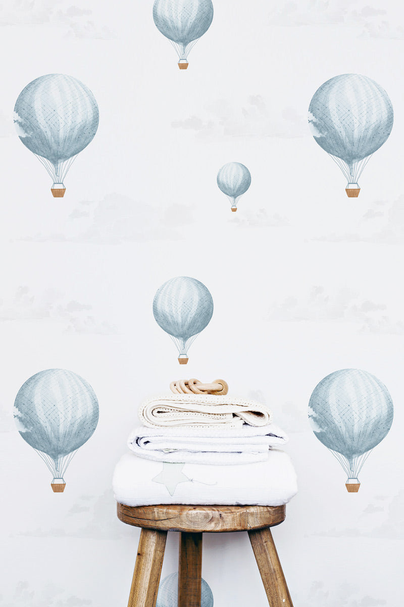 Vintage style air balloon illustration wallpaper for kids room interior