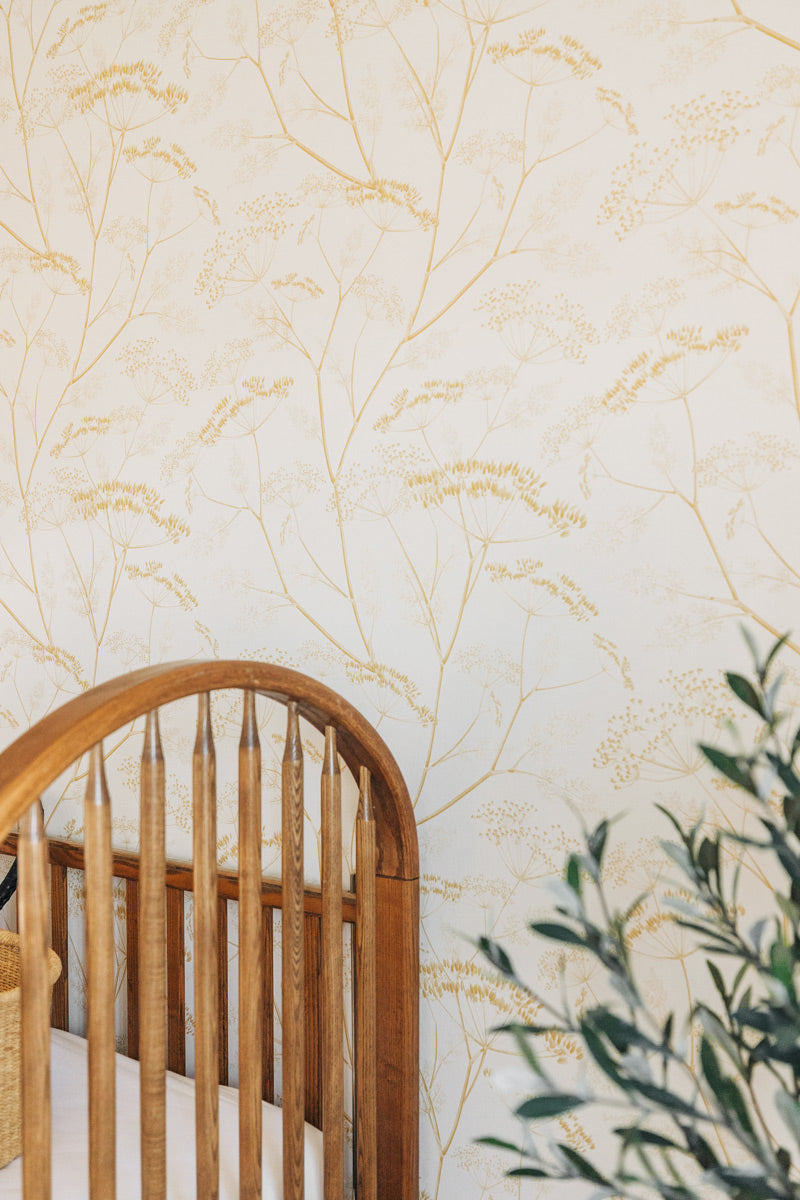 Vintage style nature inspired removable wallpaper for nursery interior