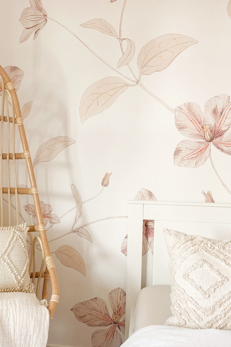 Subtle design floral wall mural form modern girls room interior