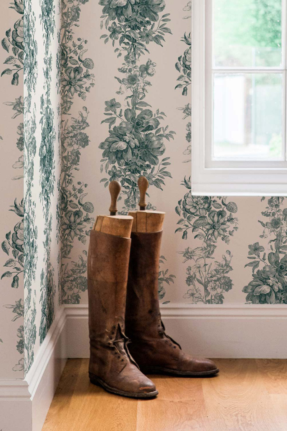 Pine Green Toile Pattern Removable Wallpaper