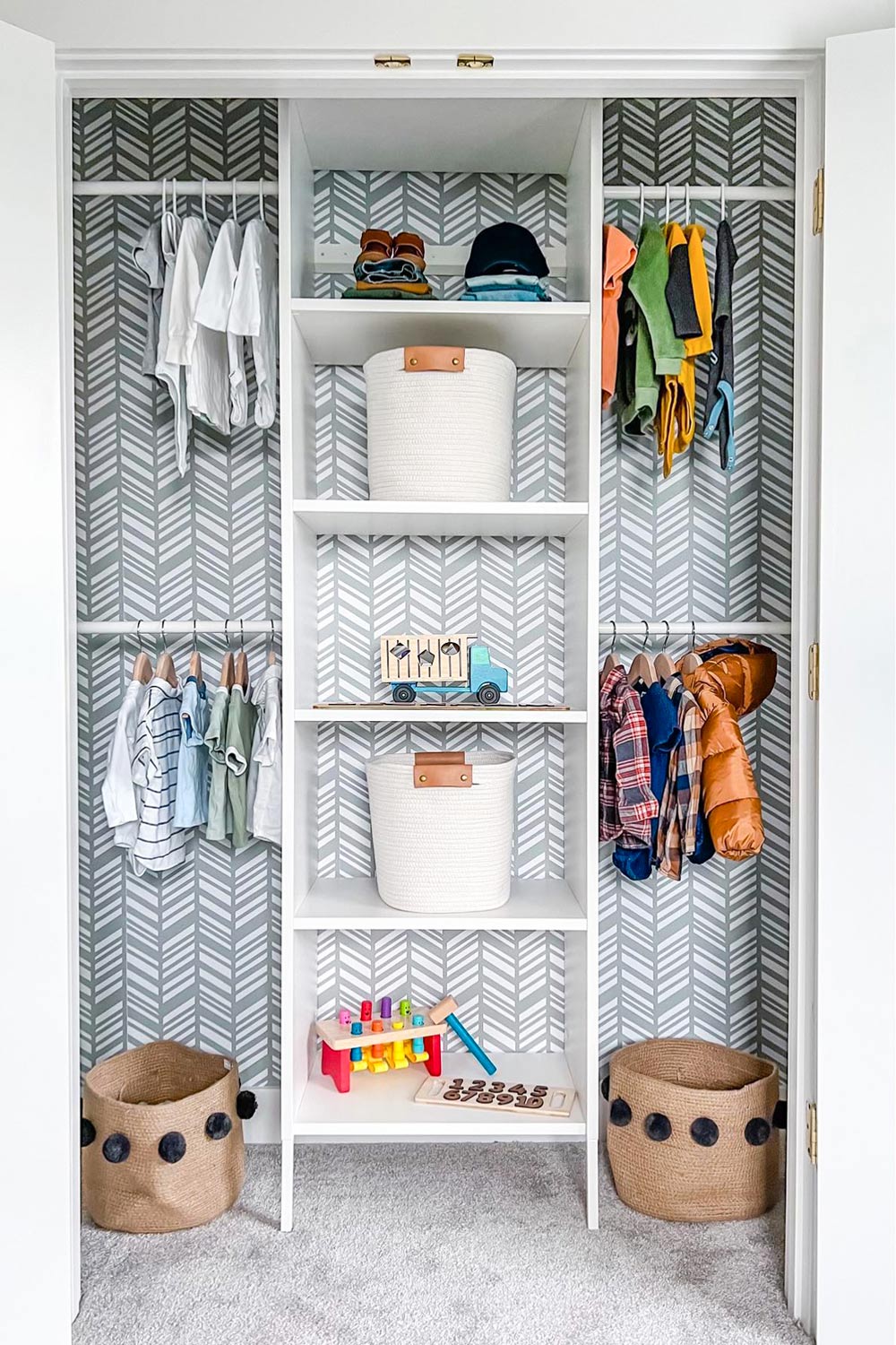 Closet DIY with removable wallpaper