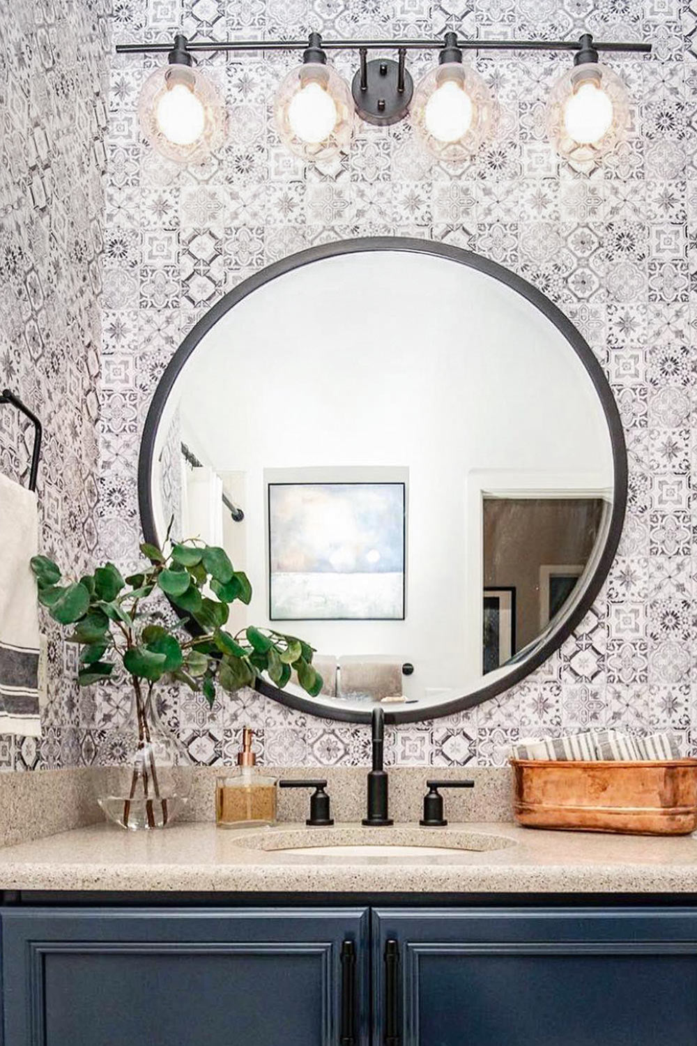 Monochrome Tile Removable Wallpaper Bathroom Interior