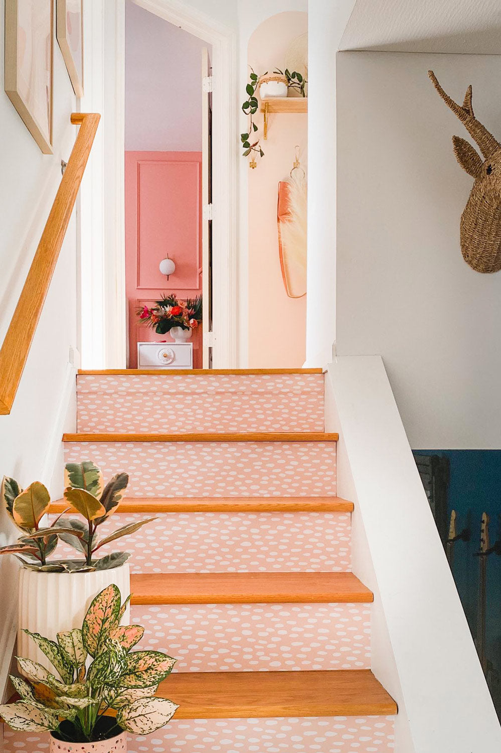 Pastel Pink Speckle Removable Wallpaper Stairs