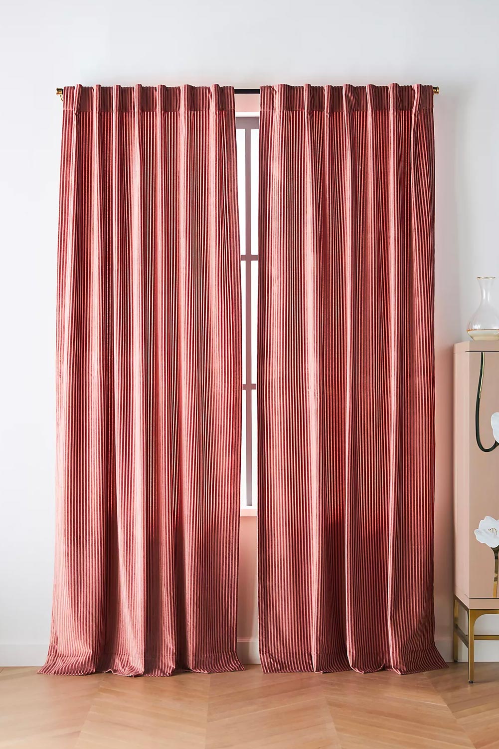 Red Ribbed Velvet Curtains