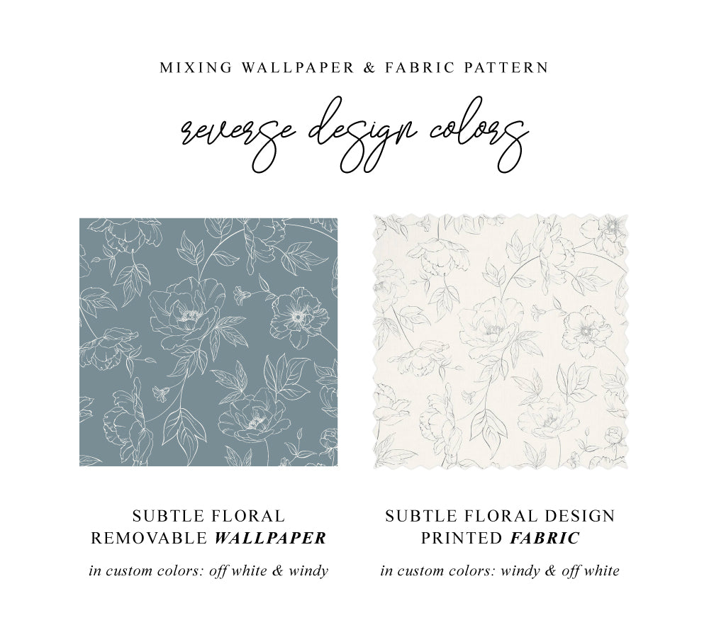 Subtle Floral Pattern Reverse Color Pattern Mixing Fabric And Wallpaper