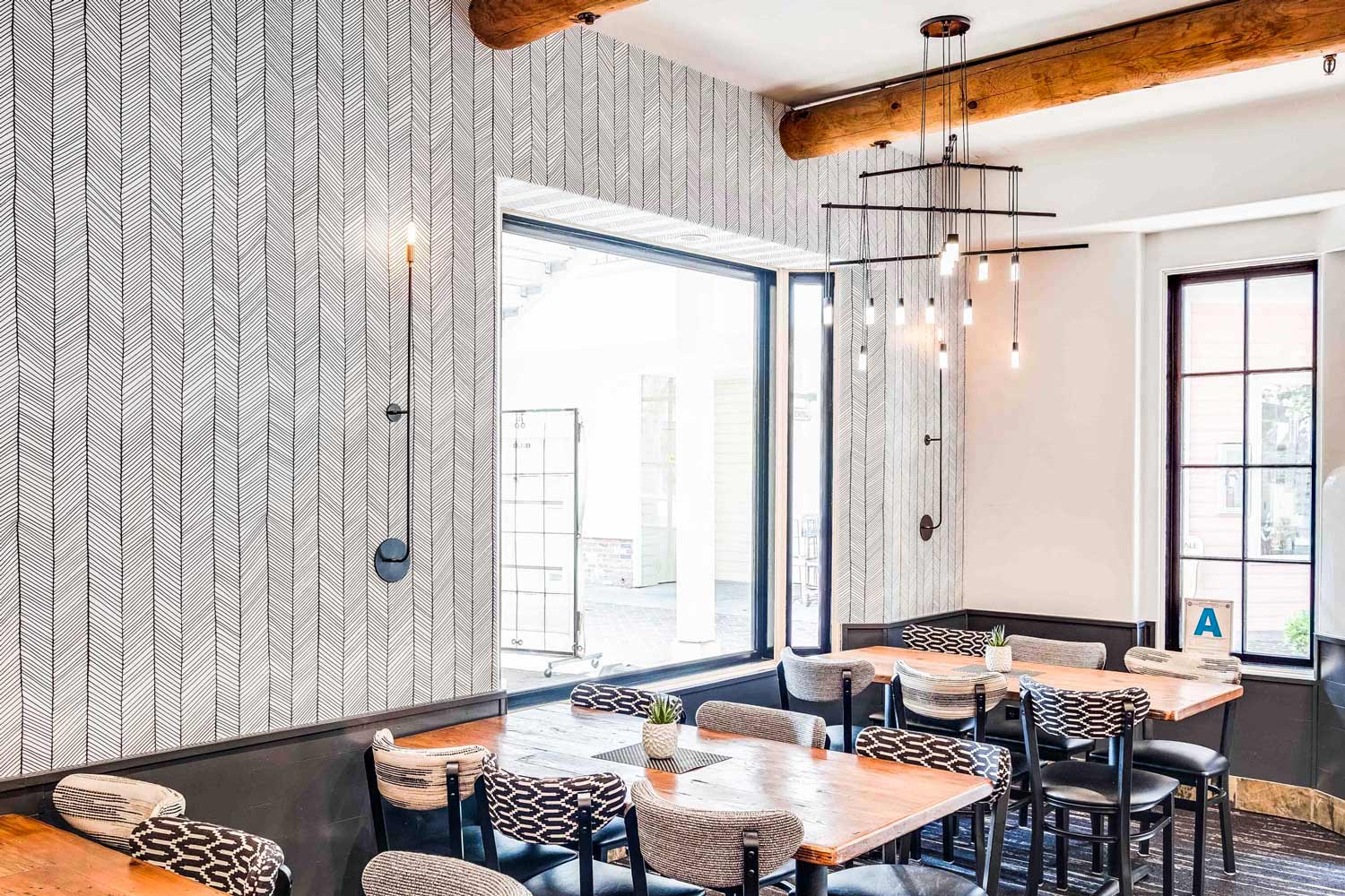 Simple Herringbone Removable Wallpaper In Black Restaurant Interior