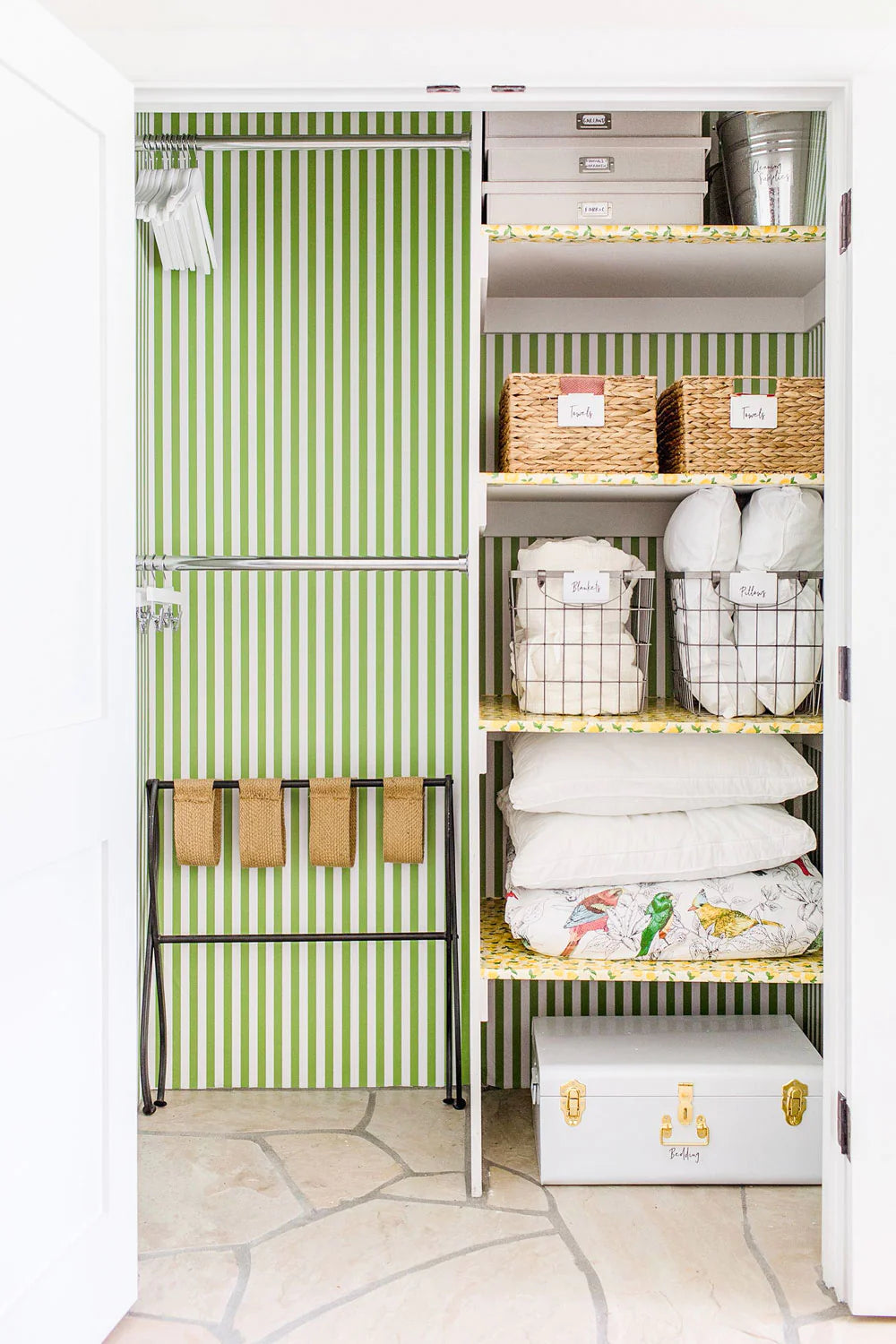 Tiny Lines Green Removable Wallpaper Closet Design