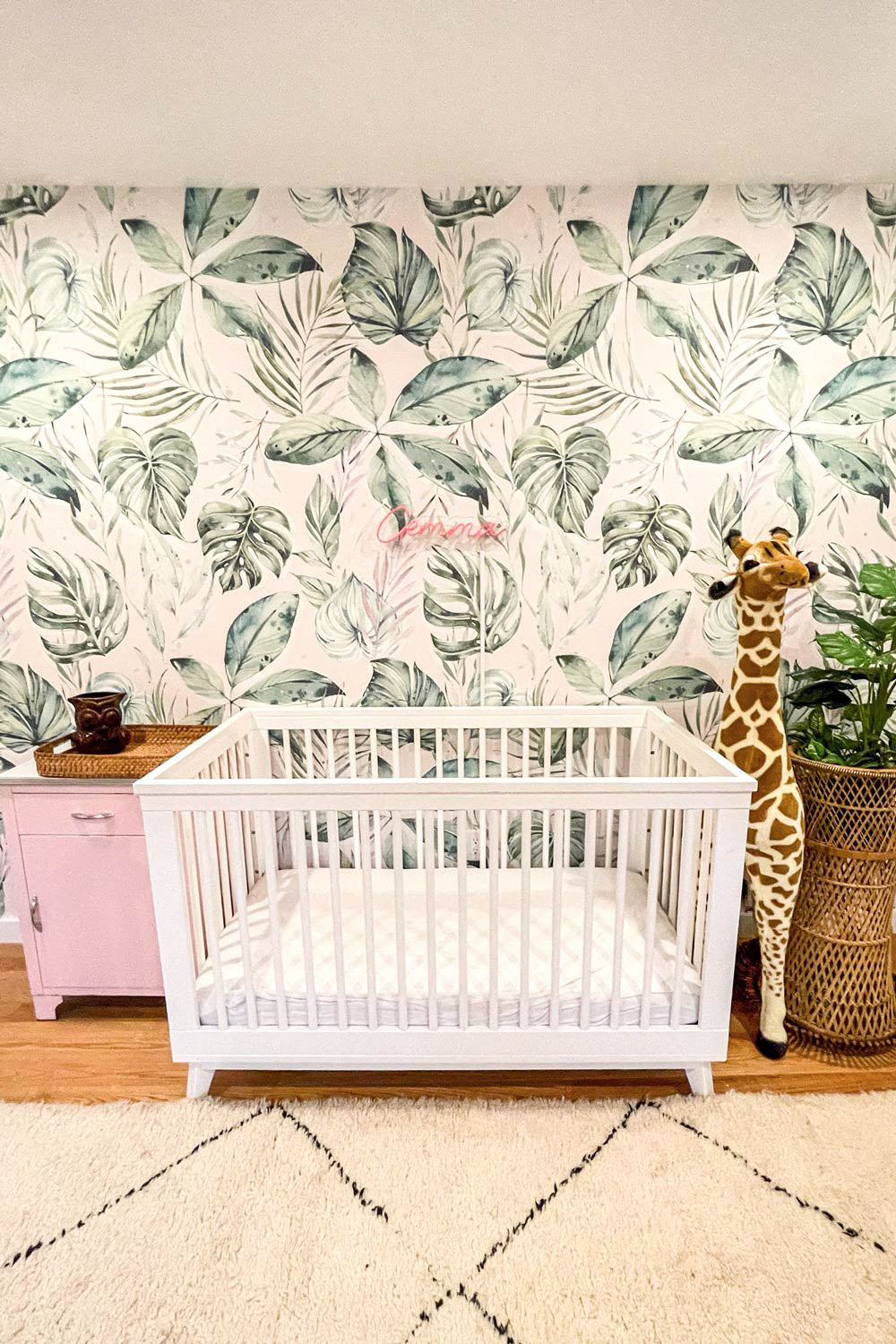 Tropical wallpaper design in baby girl's nursery design