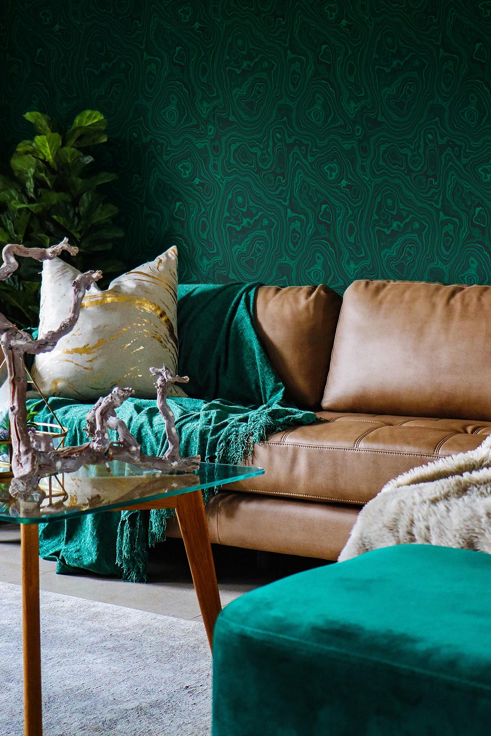 Deep emerald green malachite removable wallpaper