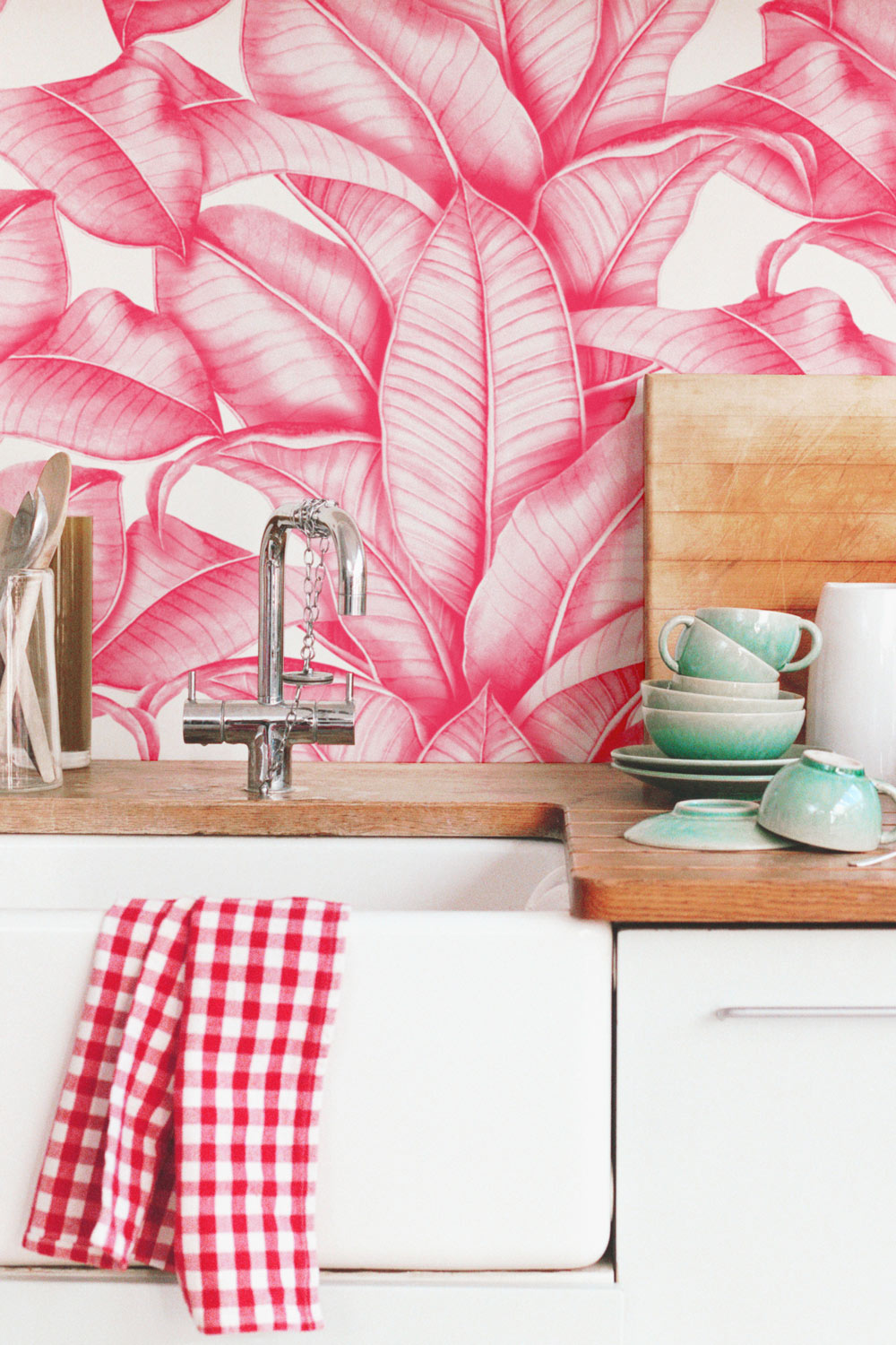 Pink Banana Leaves Kitchen Interior