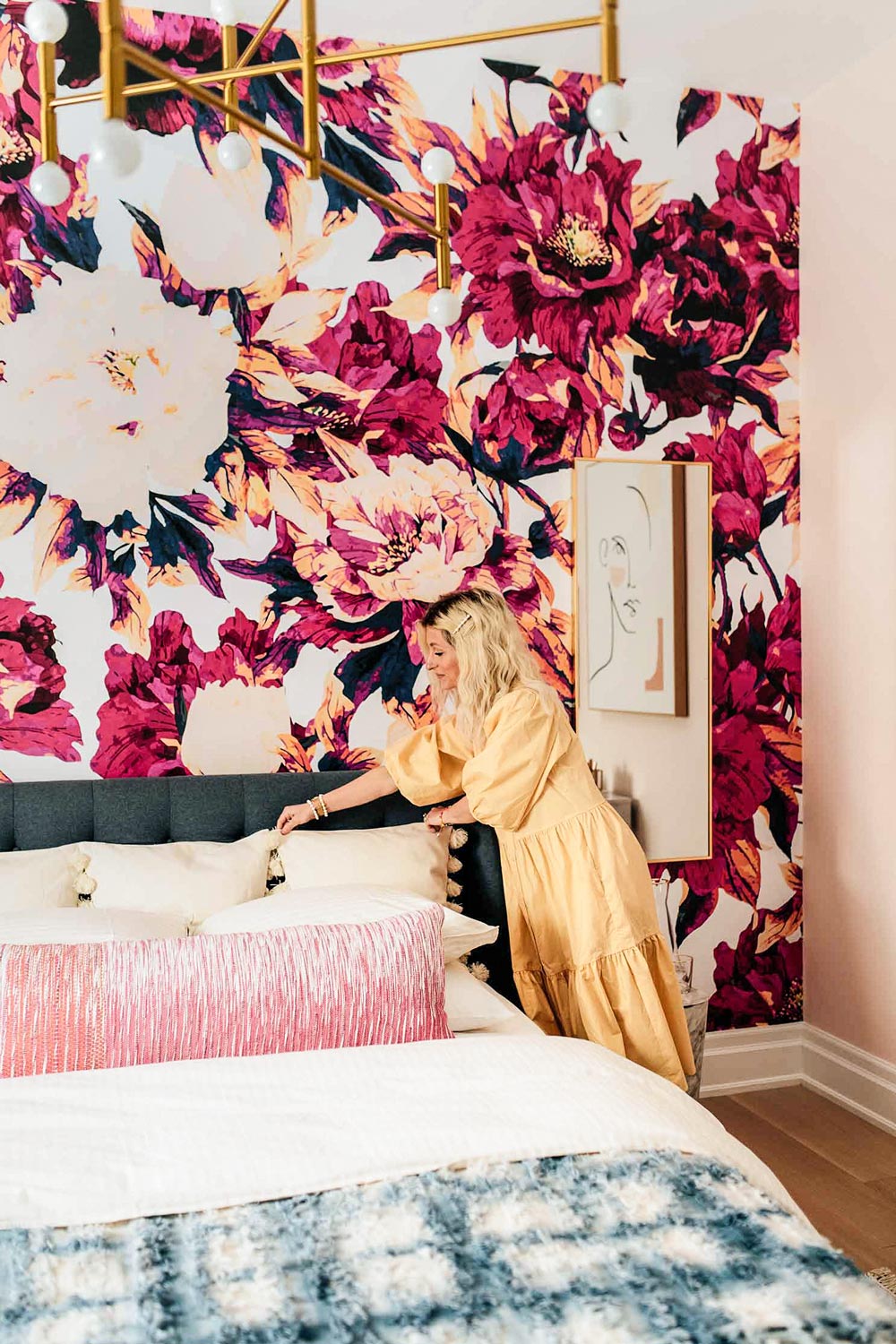 Bold Colorful Floral Guest Bedroom Interior