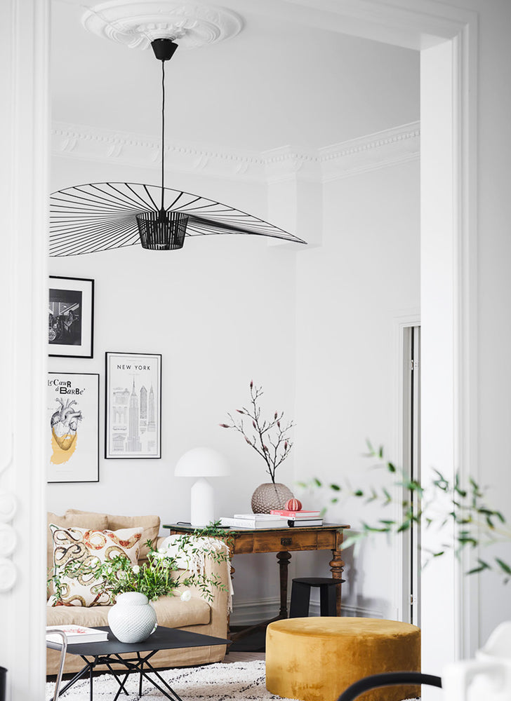 White modern living room interior with Suspension Vertigo lamp