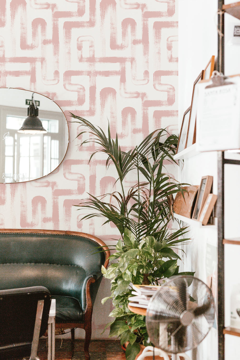 bohemian style living room interior pink london metro lines design wallpaper