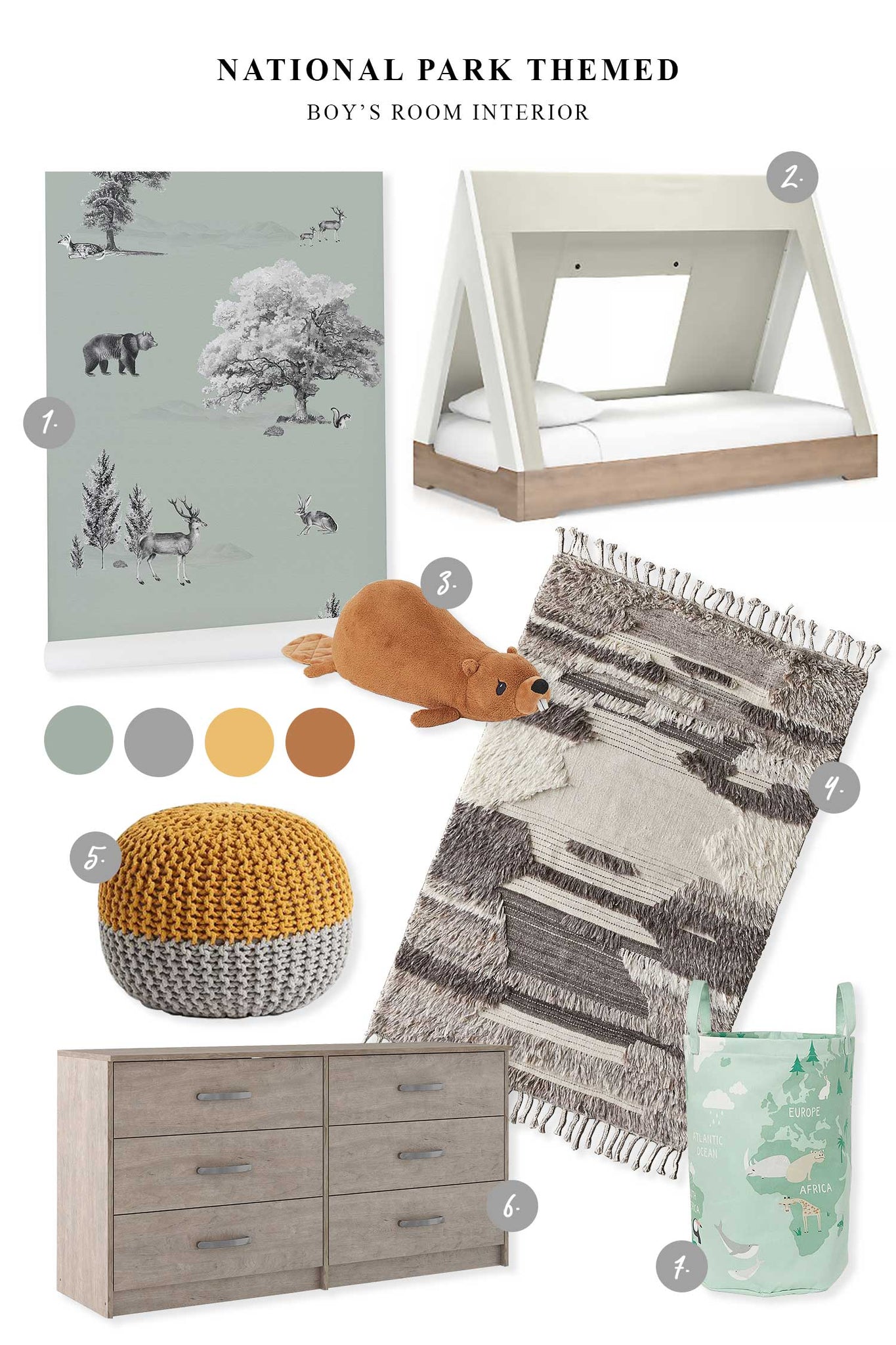 national park themed wallpaper boys room mood board