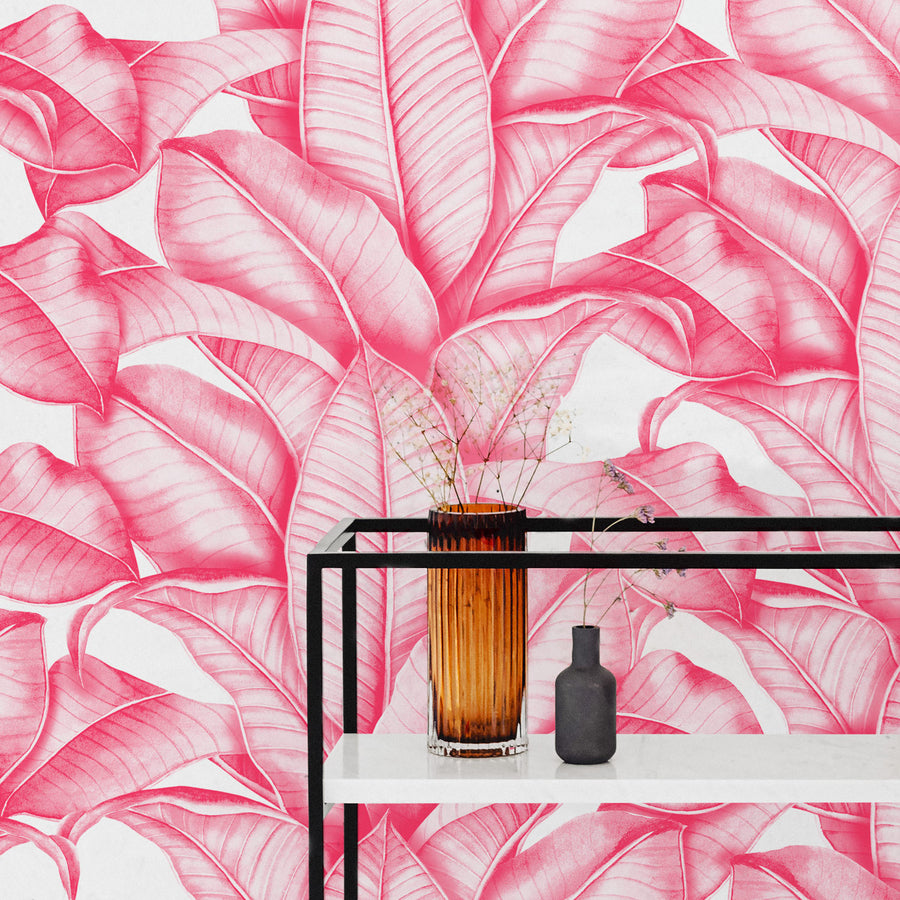 Pink Banana leaves removable wallpaper | Livettes