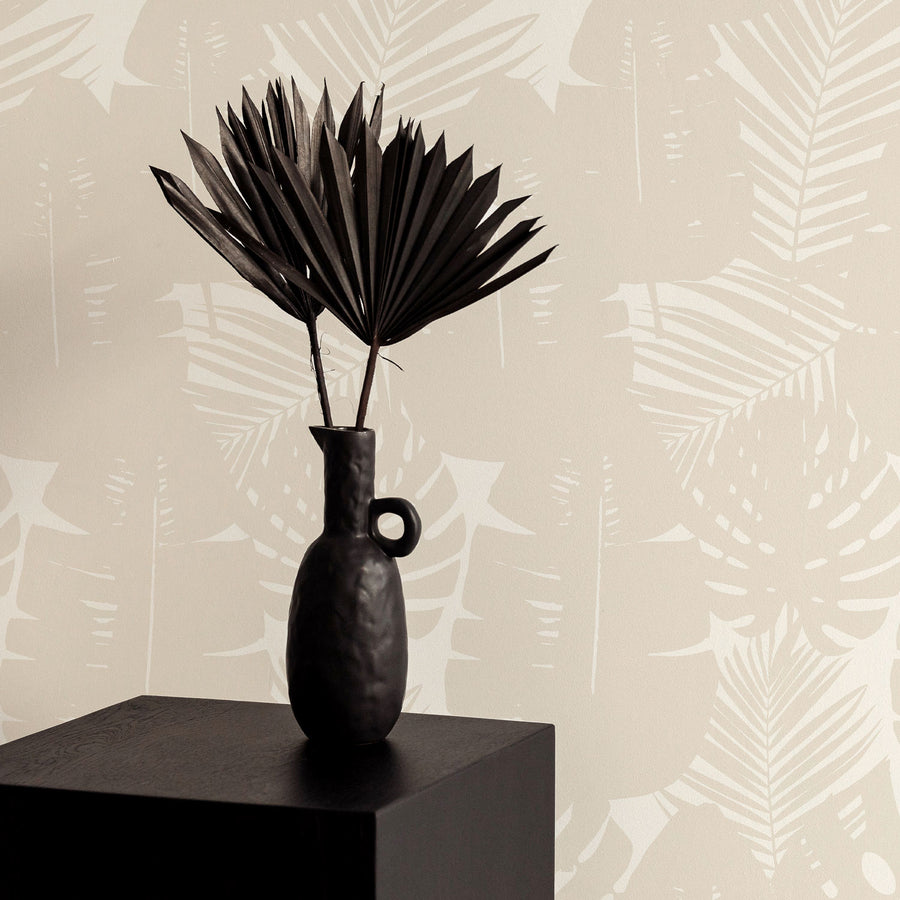 Neutral palm leaves wallpaper | Wall mural | Livettes