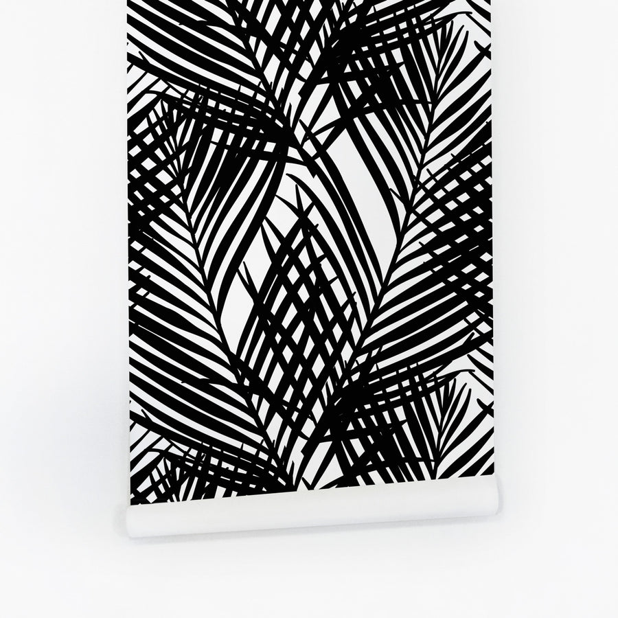 Bold Palm Leaf Self Adhesive Removable Wallpaper In Black Livettes