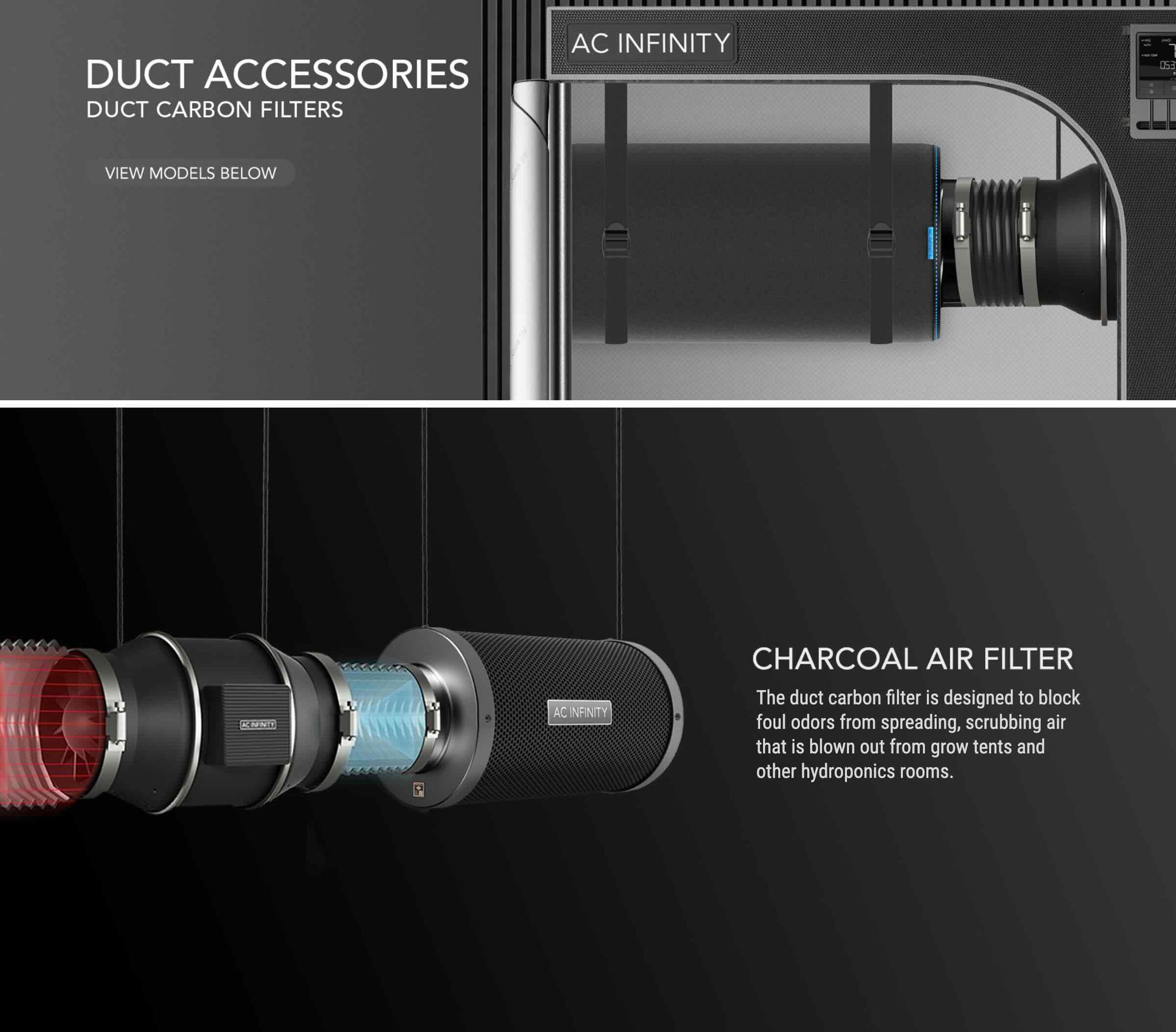 Duct Carbon Filters by AC Infinity for zero smell clean air