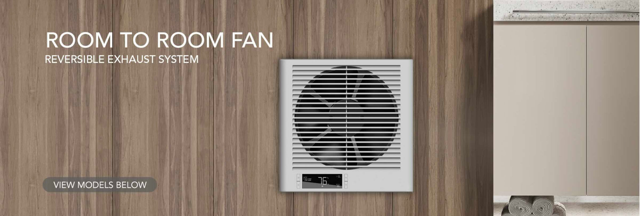 Room to room fan with reversible exhaust system