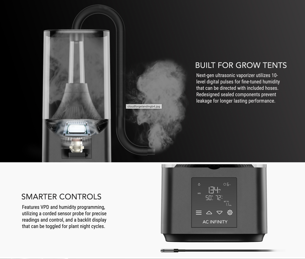 Built for grow tents, humidifier with smart controls