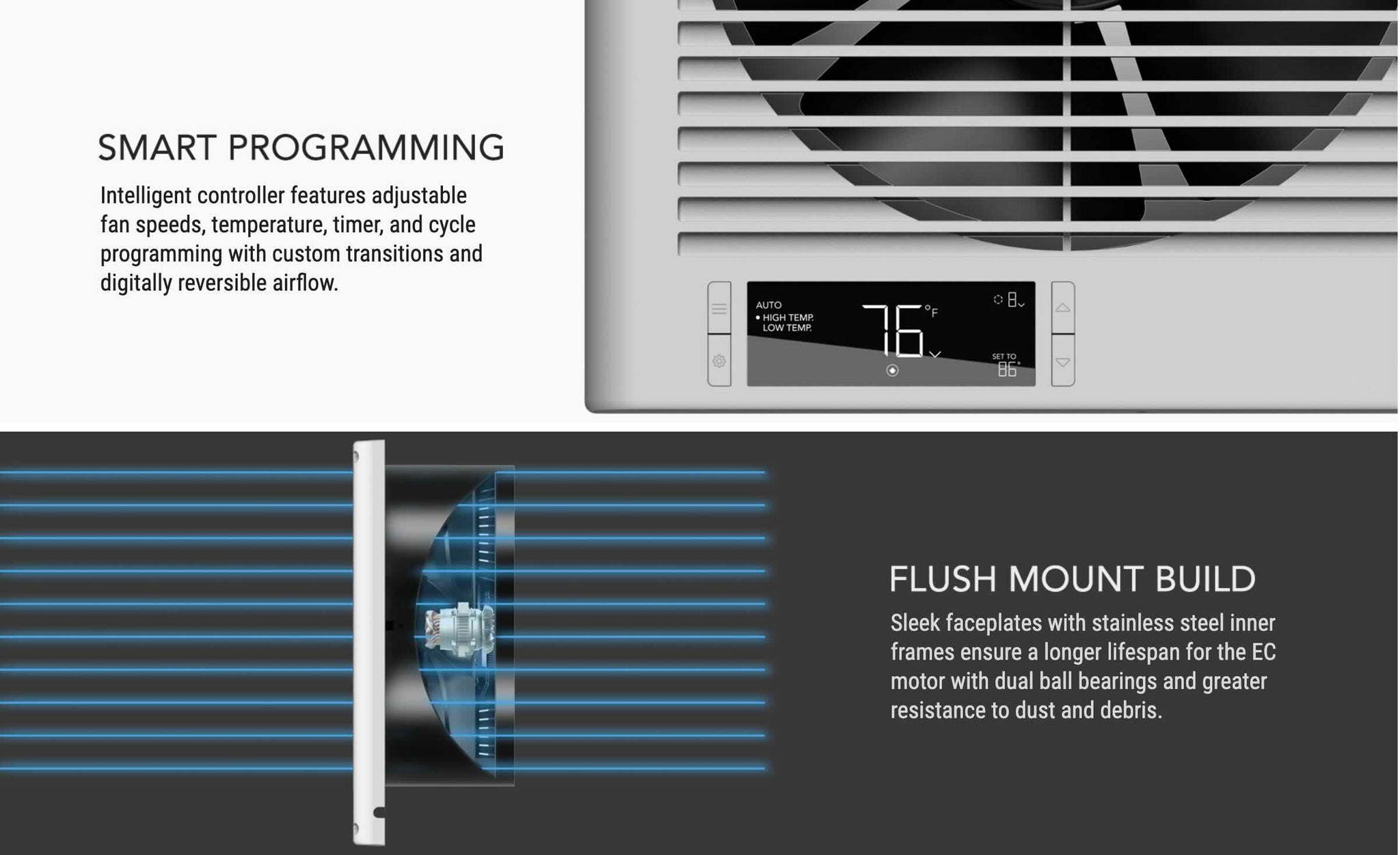 room to room fan with smart programming for two-way airflow