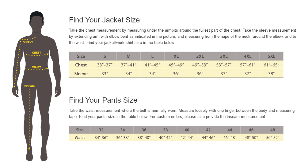 Revco Men's Size Chart