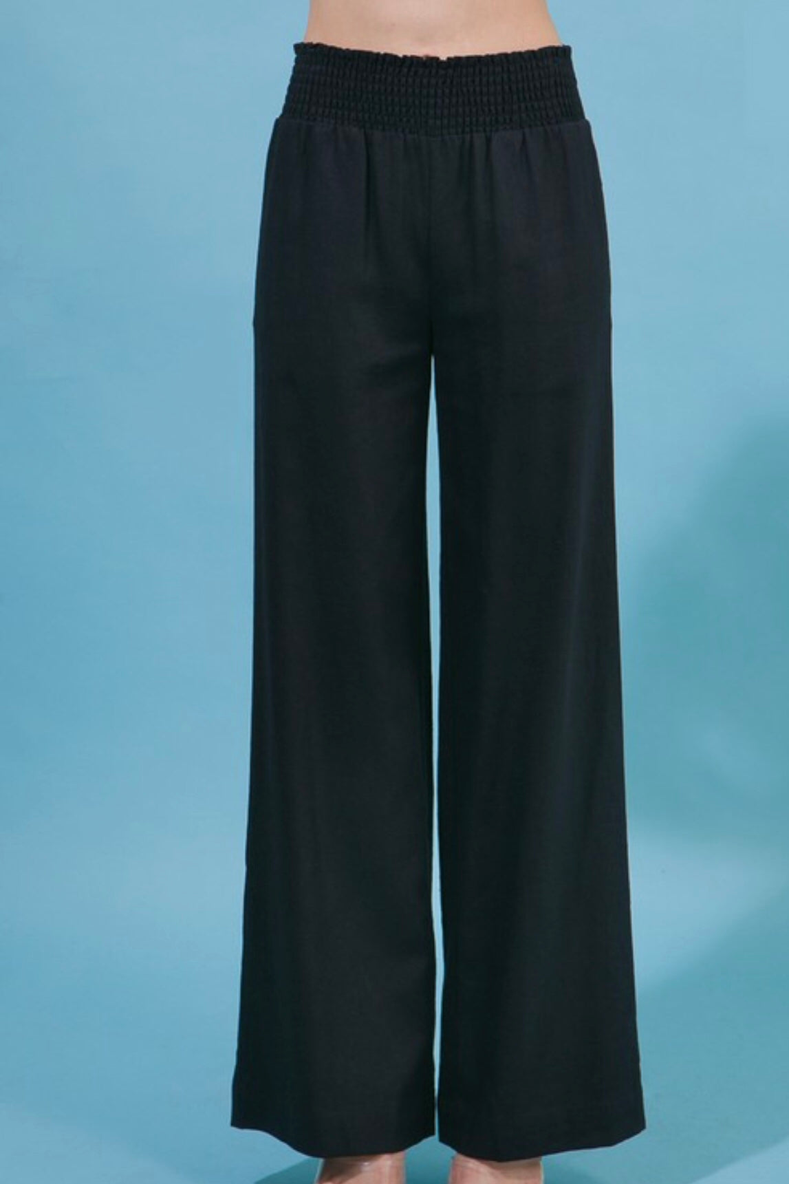 Black Linen Elastic Waist Pants