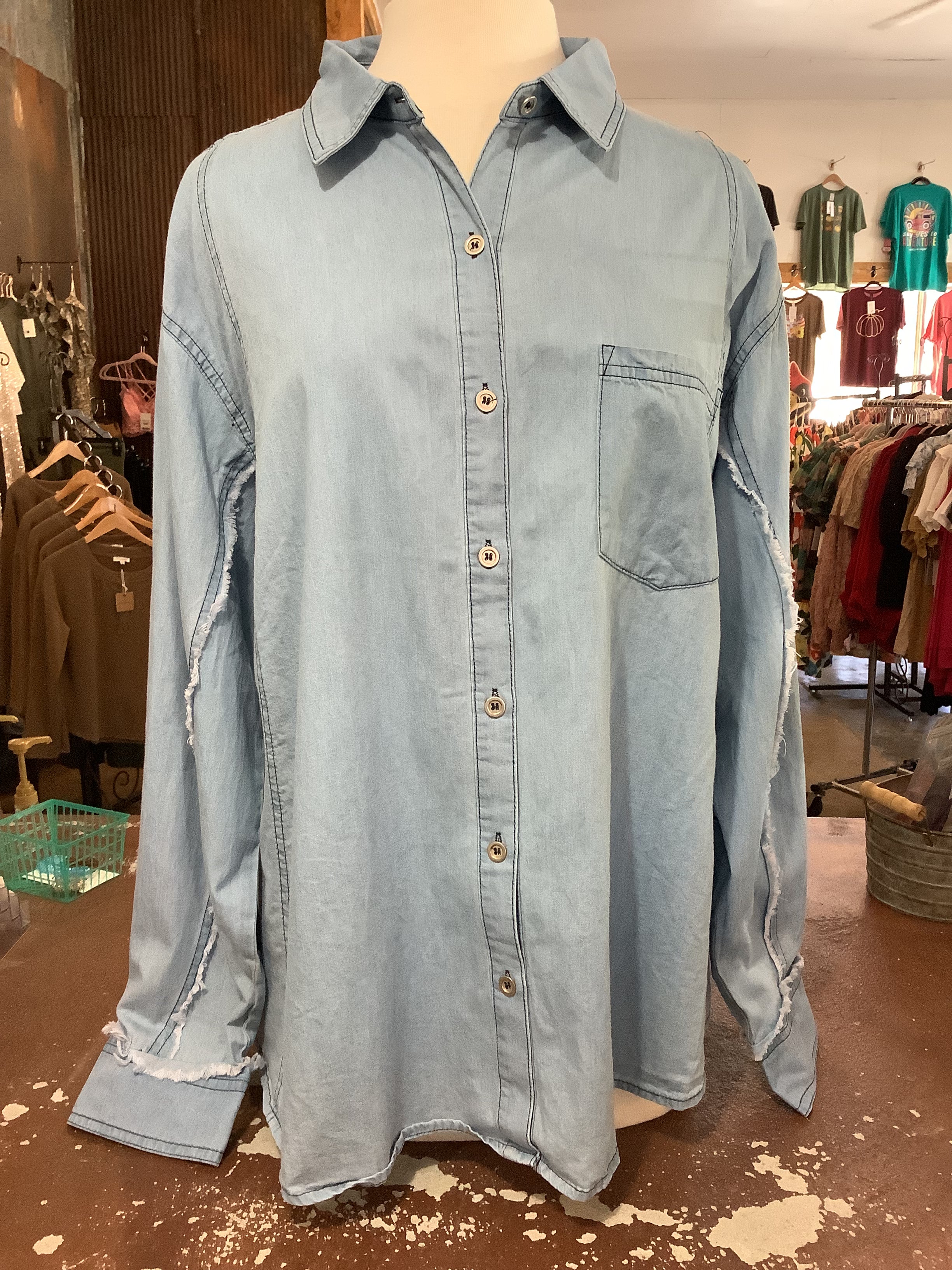 Light Denim Button Up Top