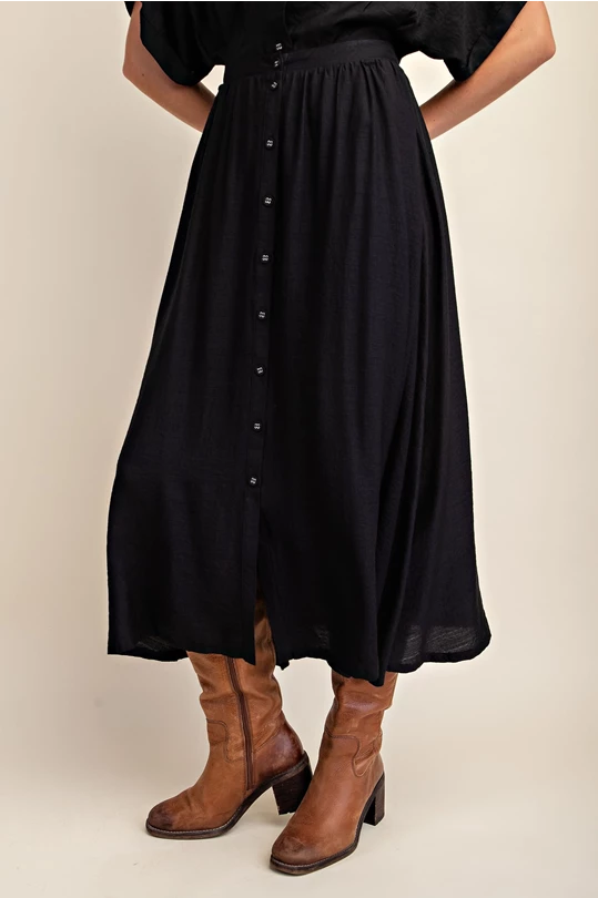 Black Button Down Midi Skirt