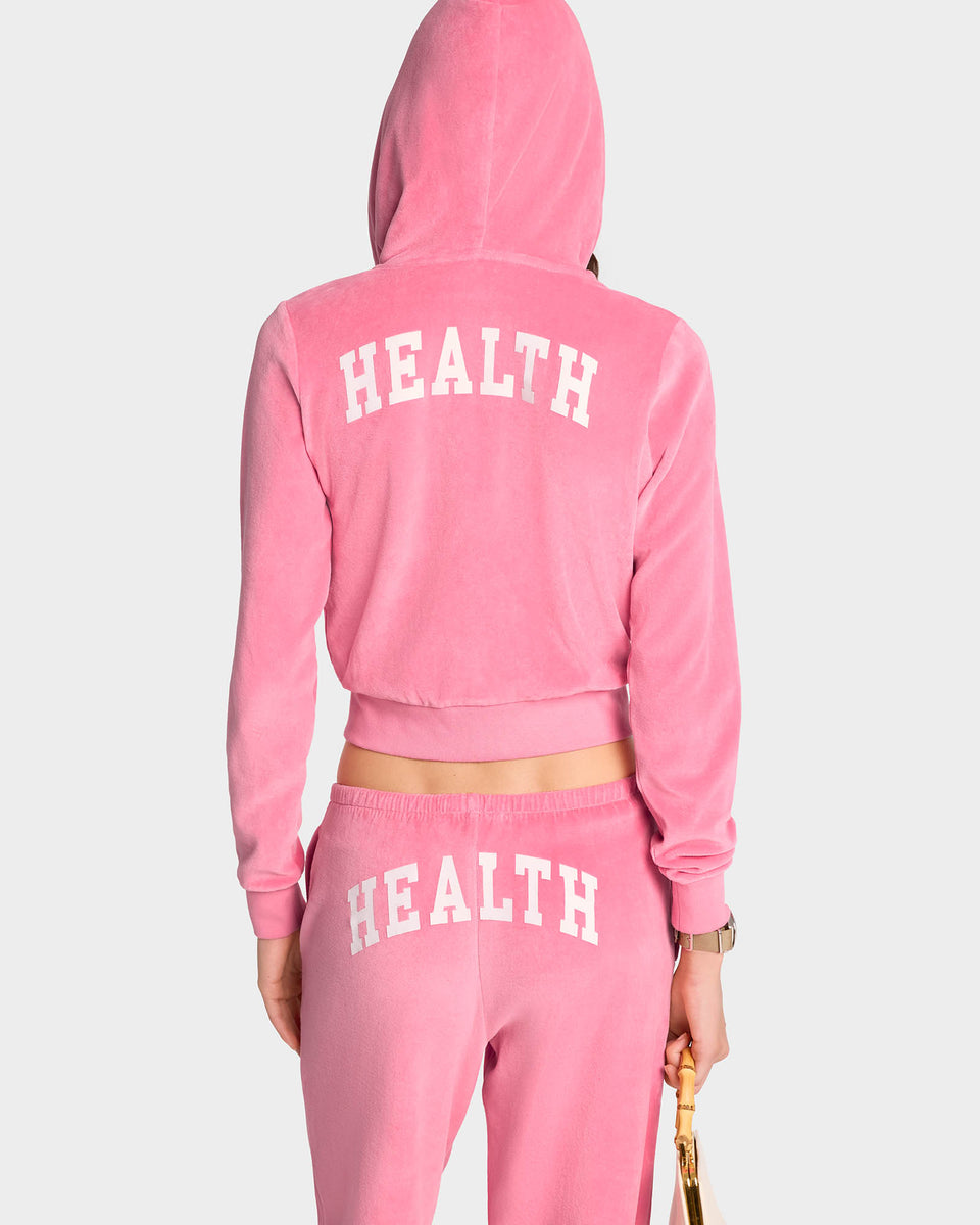 Health Ivy Velour Zipped Hoodie - Cotton Candy/White