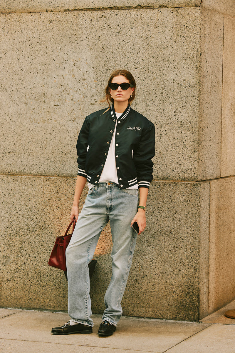 Wellness Boucle Varsity Jacket - Navy/White