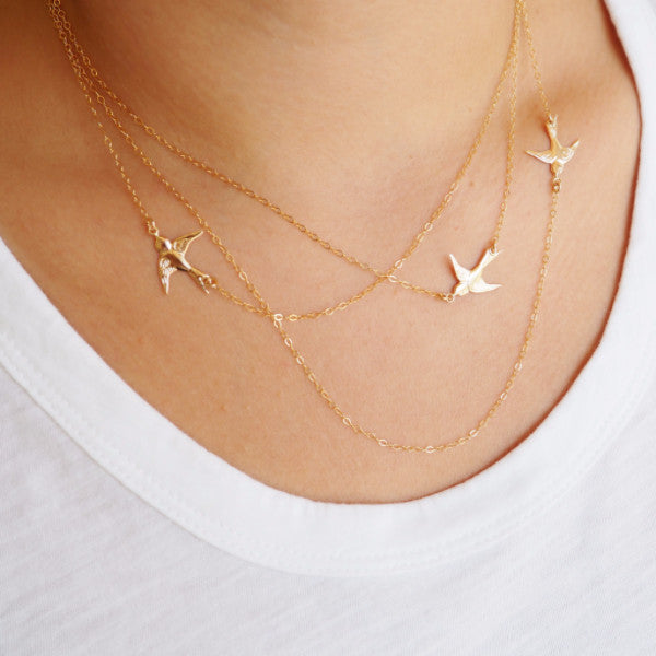 Download Sterling Silver Flying Birds Necklace, Three Layered ...