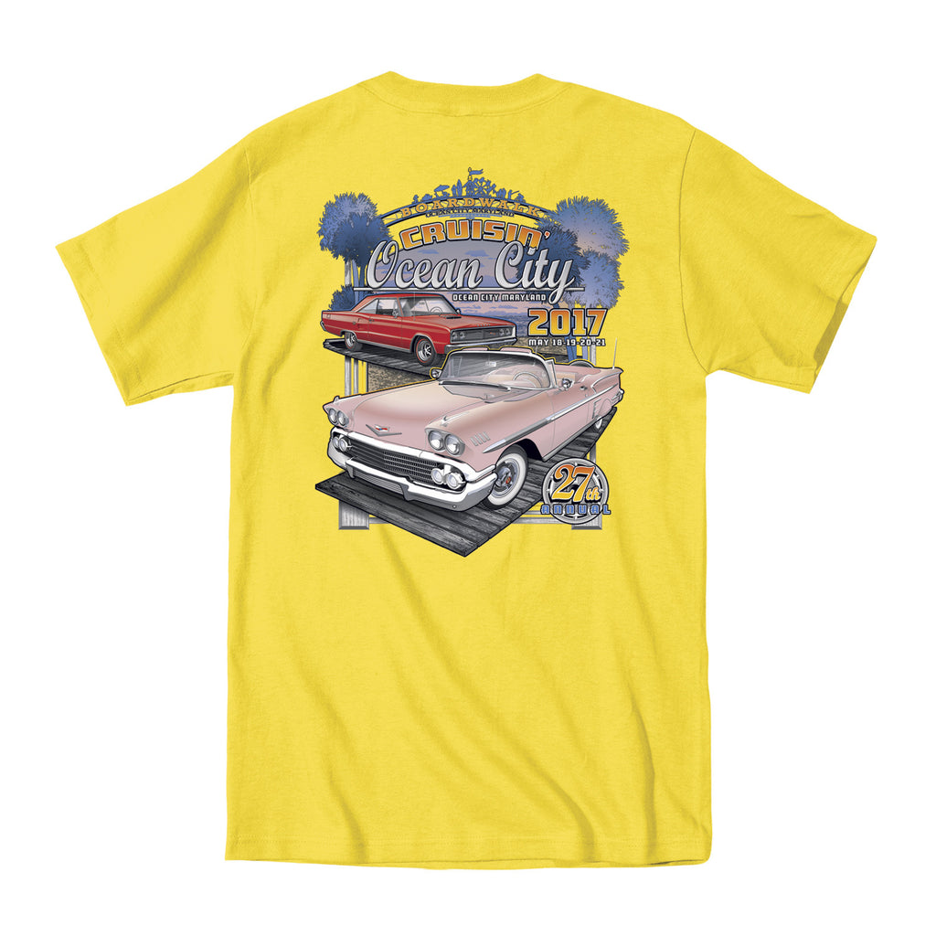 2017 Cruisin official classic car show event t-shirt yellow Ocean City ...
