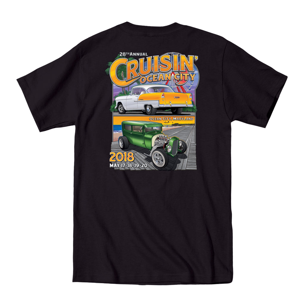 2018 Cruisin official classic car show event pocket t-shirt black Ocea ...